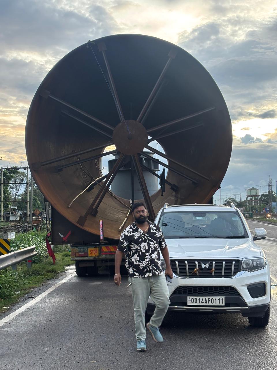 Massive circular vessel sunset