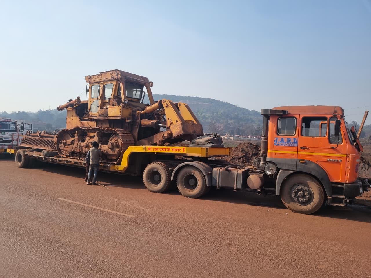 JARL truck with bulldozer on lowbed